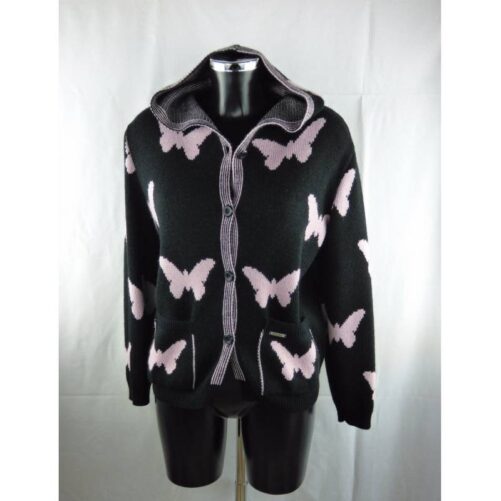 Maglione in lana corto fantasia farfalle con cappuccio Les Filles