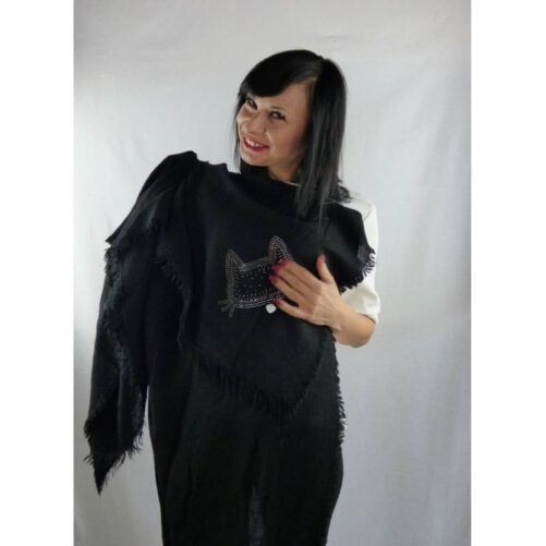 Grande sciarpa nera donna con gatto strass Mimì-Muà Firenze