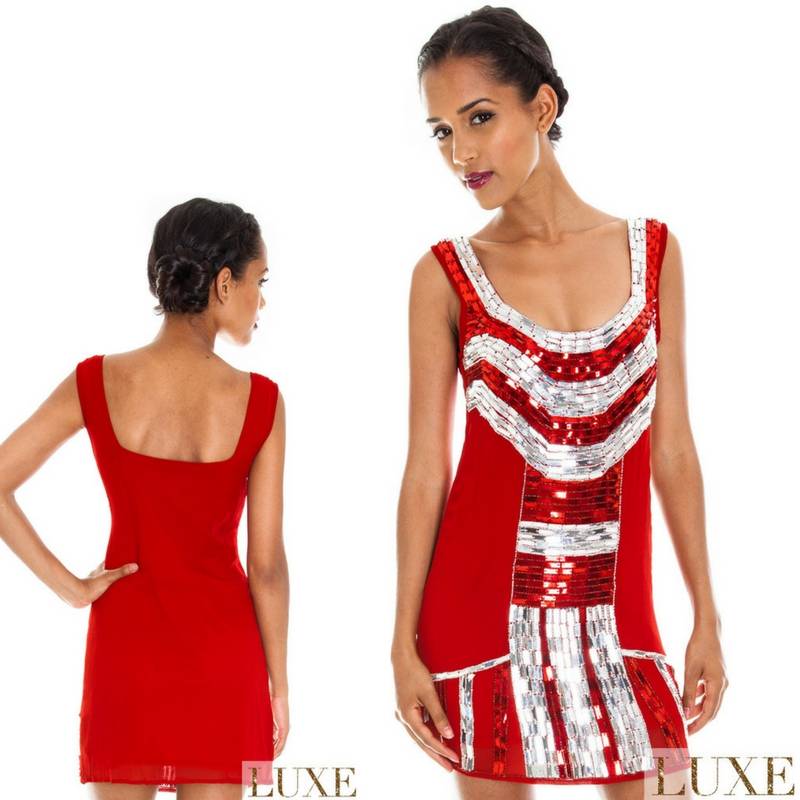 Sexy vestito corto rosso con cristalli