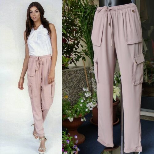 EMMA pantalone largo rosa con le tasche