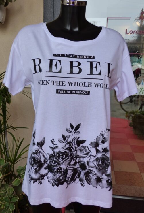 T-shirt bianca in cotone stampa REBEL Mivite