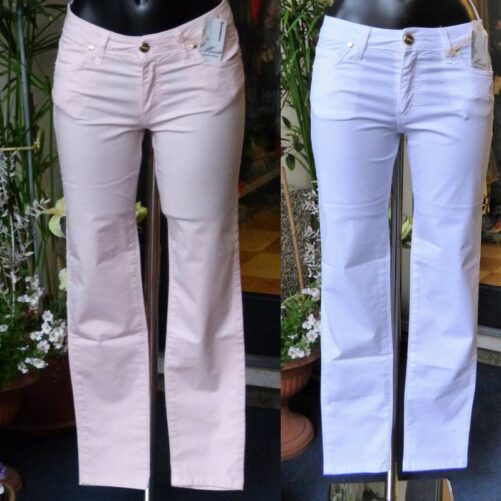 PAULINO pantalone estivi in tela di cotone bianco/rosa Mivite