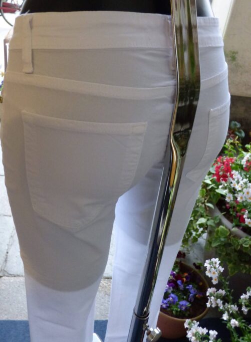 PAULINO pantalone estivi in tela di cotone bianco/rosa Mivite