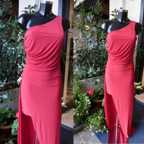 Sexy vestito lungo asimmetrico rosso Goddiva