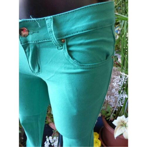 Pantalone jeans verde in cotone con le tasche Goddiva