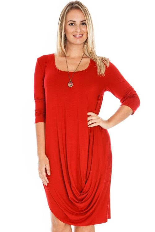 Taglie comode vestito rosso morbido in viscosa