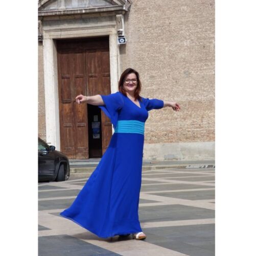 Elegante vestito lungo bicolore blu elettrico Oltretempo CLASSE