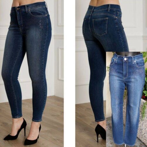 Jeans skinny elasticizzato vita alta con strass
