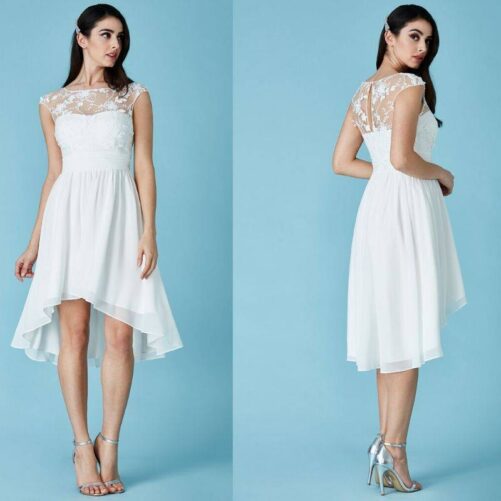 HIGH LOW CHIFFON SKATER DRESS WITH FLORAL DETAIL dr1520