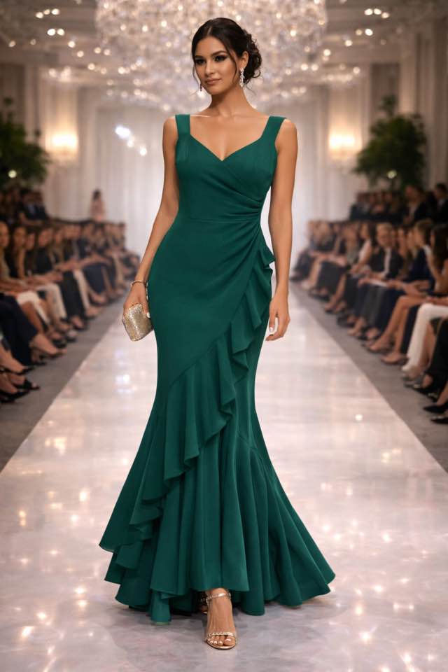 Abito Lungo Verde – Eleganza Romantica