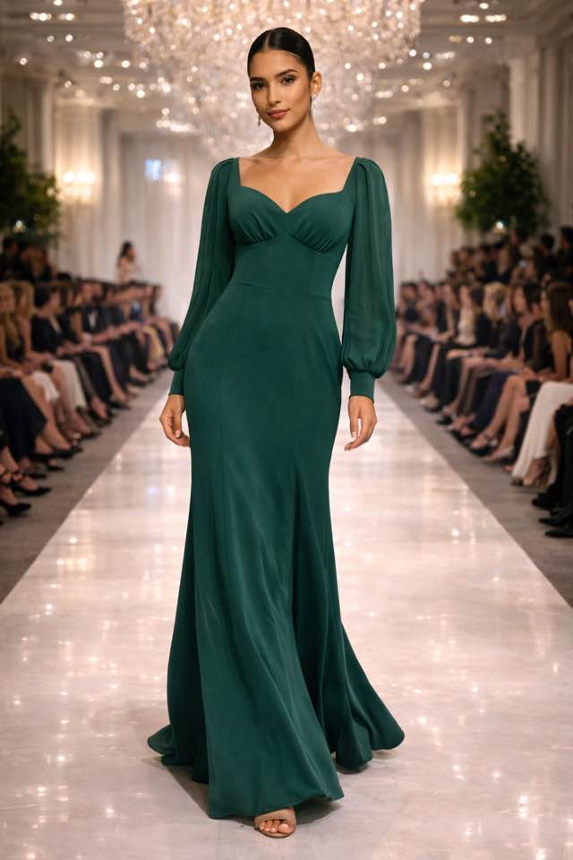 ✨ Abito Lungo Verde Elegante – Linea Pulita