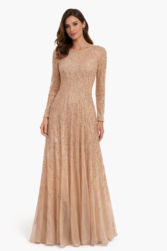 Abito Lungo Elegante Effetto Luce – Champagne Nude - immagine 3