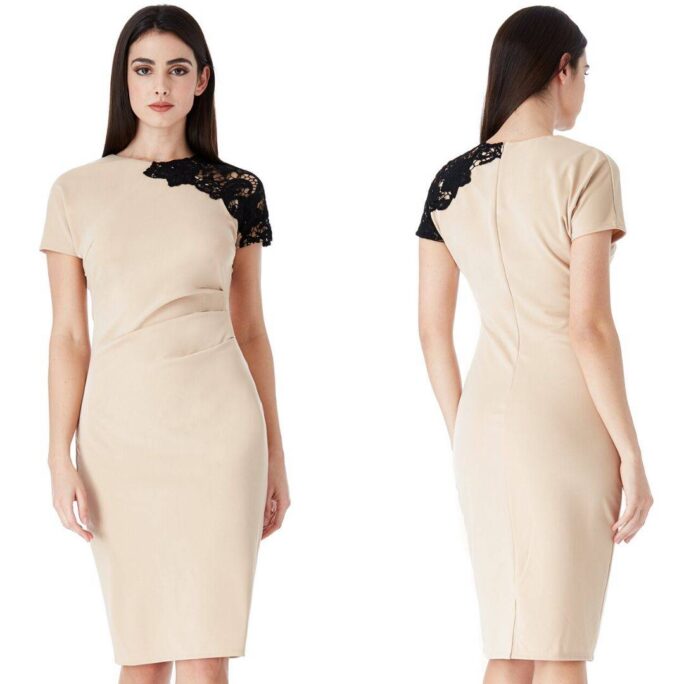 FITTED PLEATED MIDI DRESS WITH LACE DETAIL dr1537