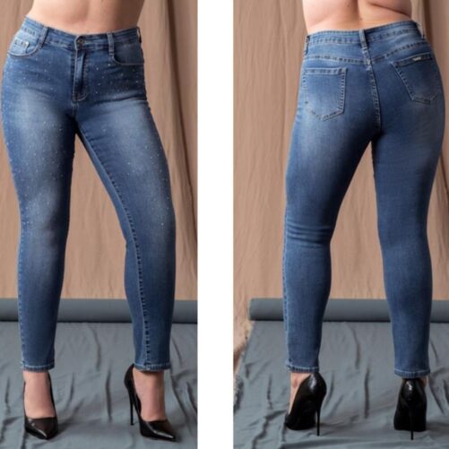 Slim jeans elasticizzato con applicazioni in strass taglie comode