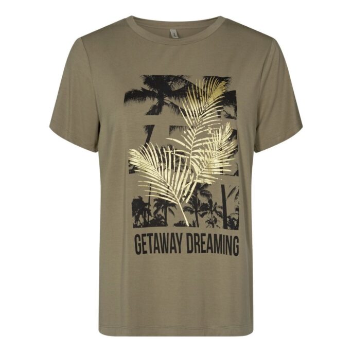 T-shirt verde militare/oro in eucalipto eco sostenibile marica aop