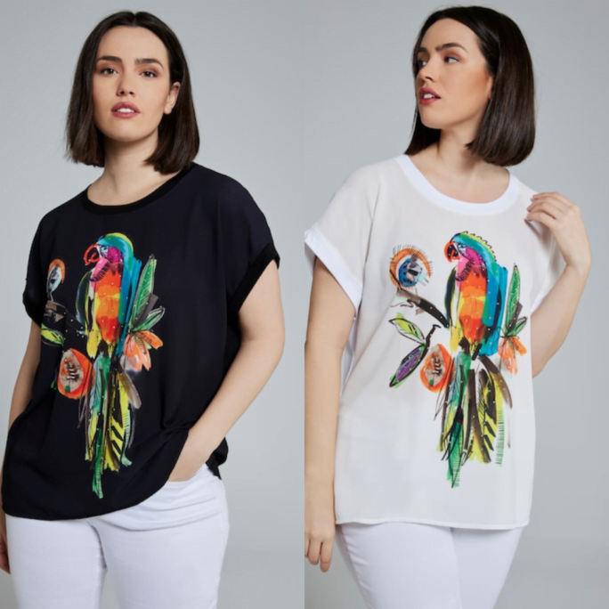 T-shirt dal taglio oversize con scollo a girocollo, mezze maniche e pappagallo