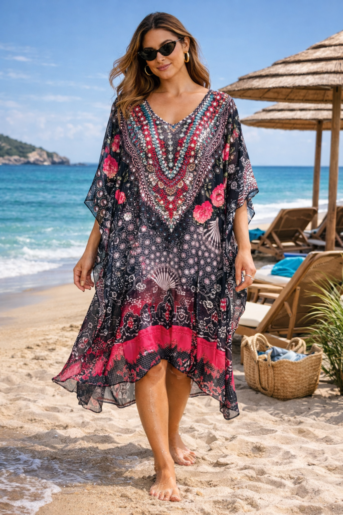 Copricostume lungo con strass