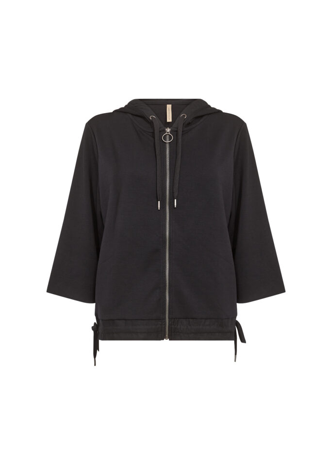 SC-Banu 249 – Felpa nera con zip, cappuccio e dettagli laterali in modal