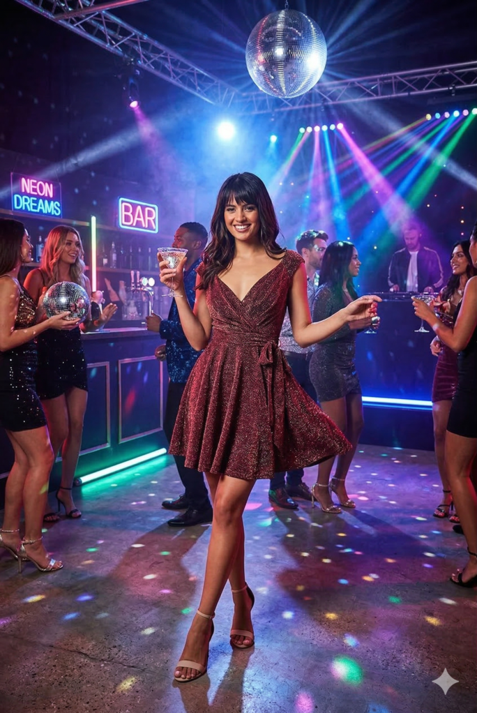 Abito corto oro lurex con scollo a cuore e cintura – Godiva England