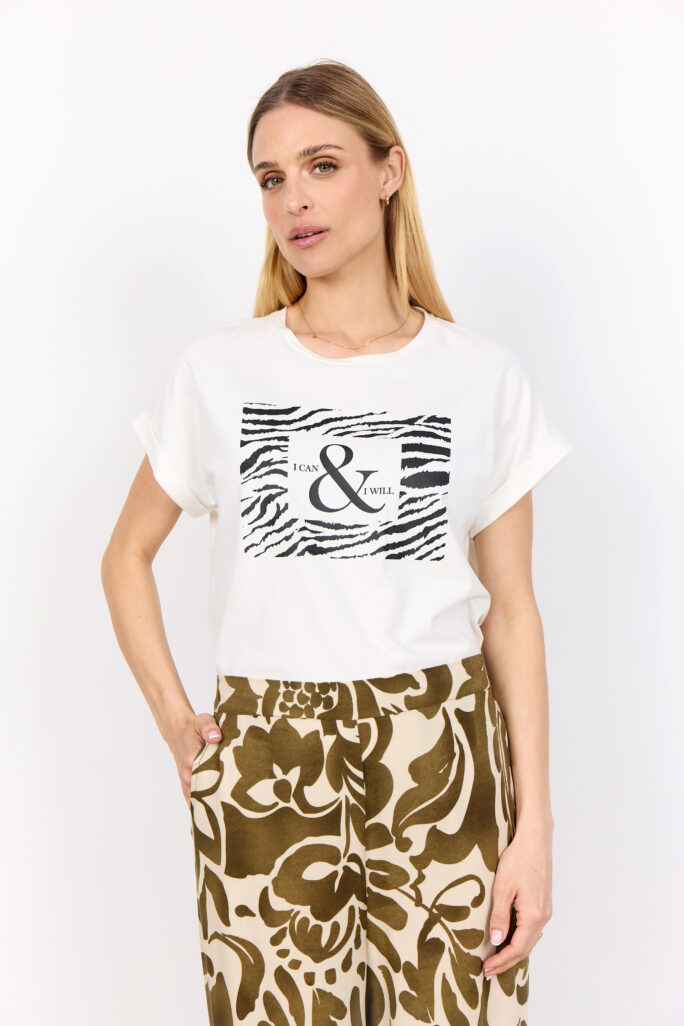 C-Rina FP 7 – T-shirt in cotone biologico con stampa frontale – Panna