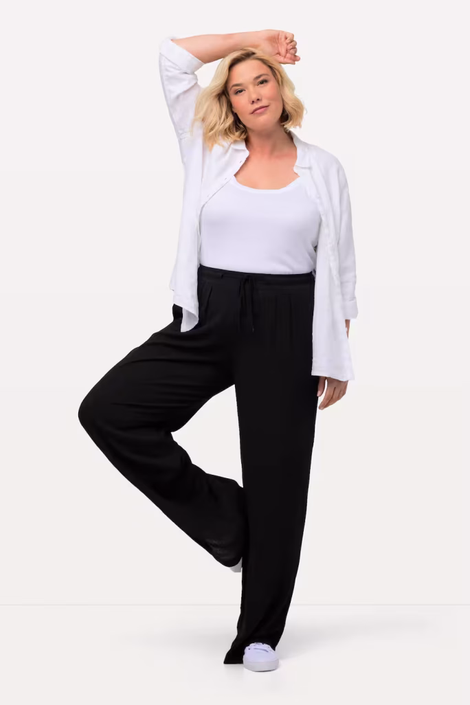 Pantaloni Donna Neri Modello Rose in Viscosa – Gamba Larga, Vita Elastico con Coulisse, Primavera Estate