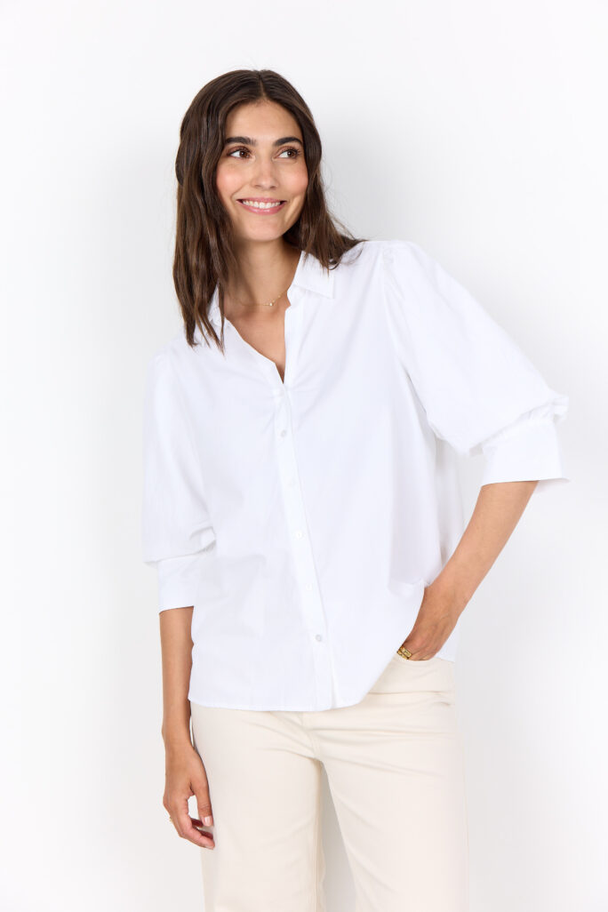 Camicia Donna Bianca Elegante SC-NETTI 119 con Maniche a Sbuffo – Cotone Biologico