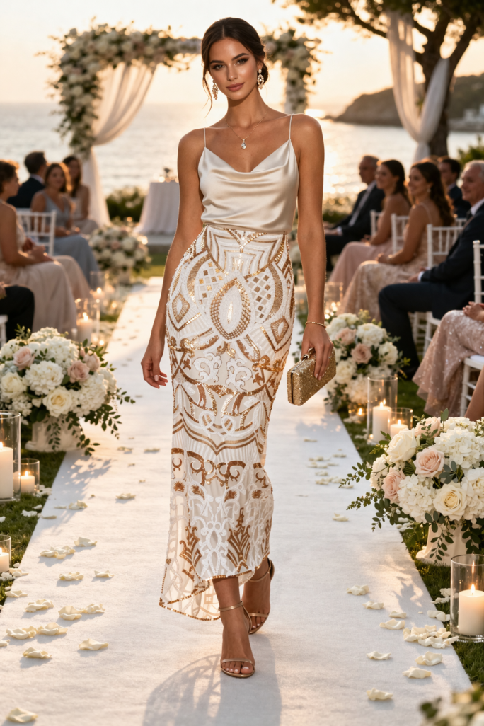 Gonna lunga in paillettes bianca