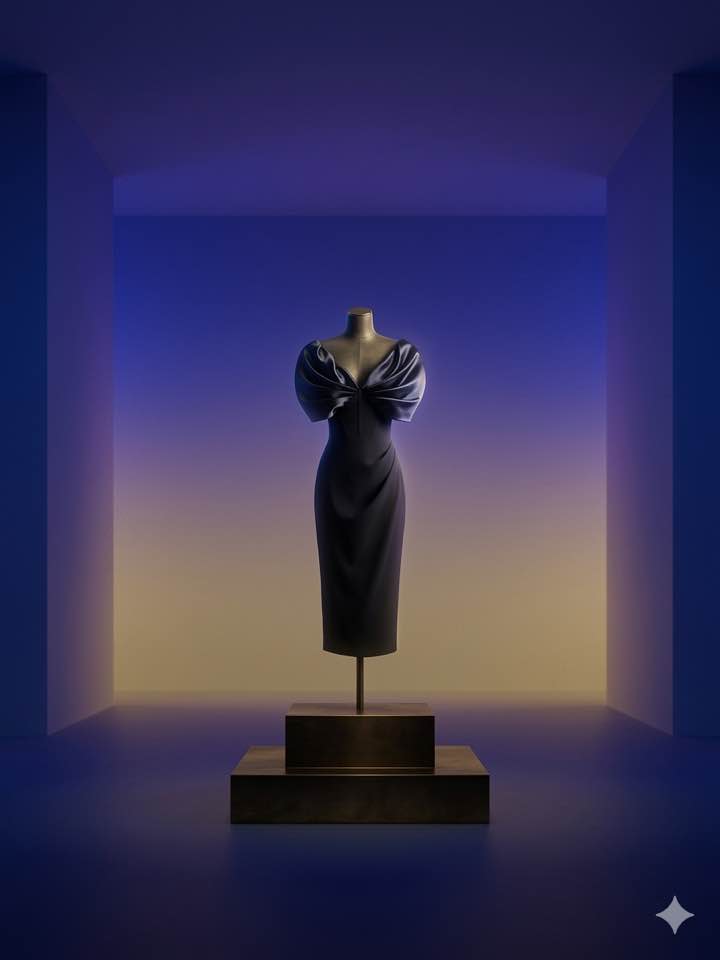 Abito tubino nero con scollo drappeggiato - immagine 2