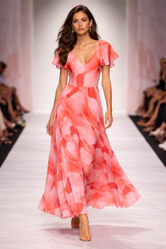 Abito lungo floreale leggero con maniche volant