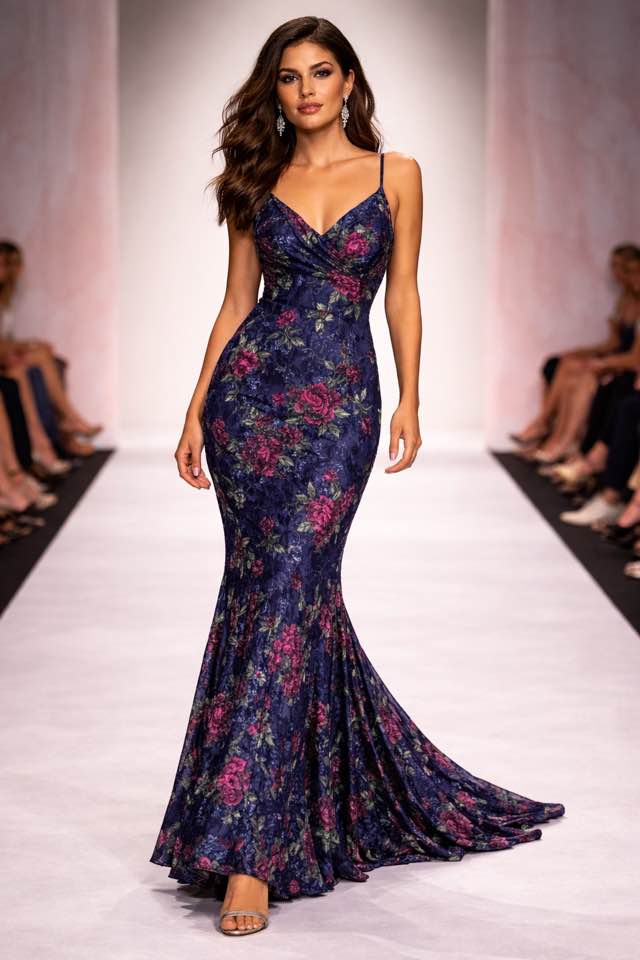 Abito lungo floreale elegante aderente