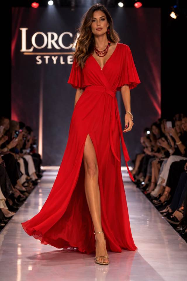 Abito lungo rosso elegante con spacco