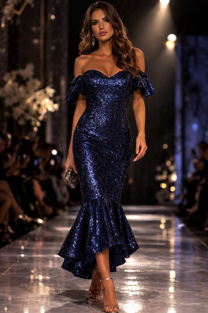 Abito Midi Blu Notte – Eleganza Magnetica