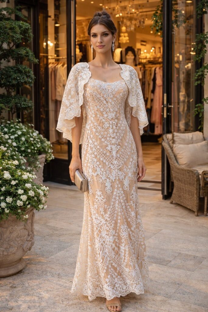 Abito lungo in pizzo per eventi cerimonie