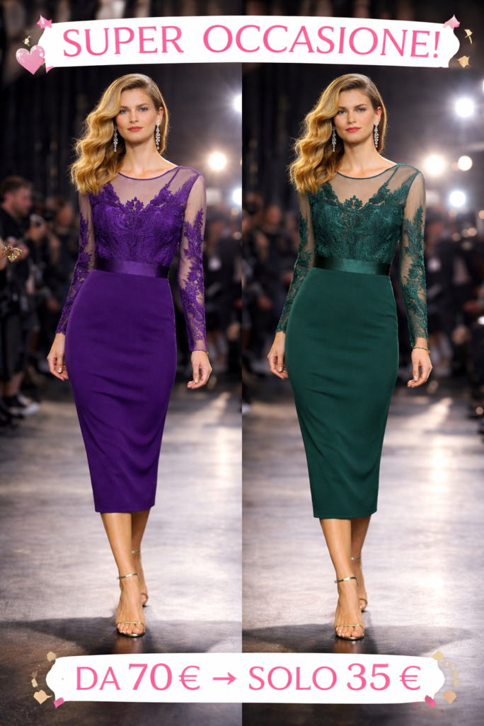 Abito midi elegante con pizzo e trasparenze