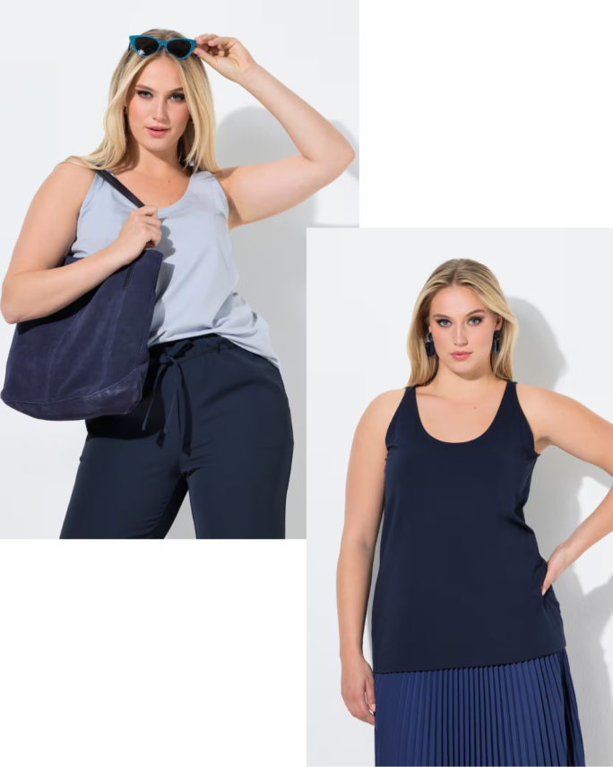 Canottiera Donna in Cotone Aderente Girocollo – Azzurro / Blu Notte