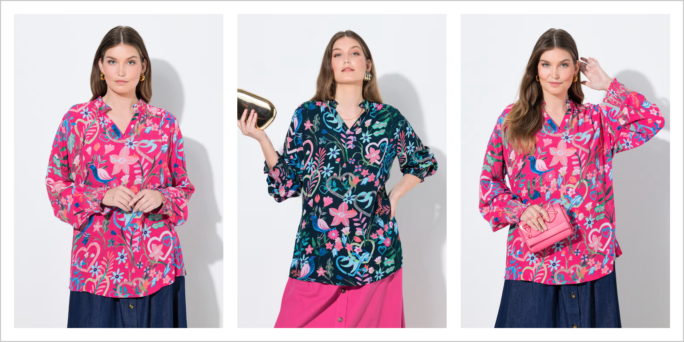 Tunica Donna Floreale con Scollo a Tunica e Maniche Lunghe – Taglie Curvy