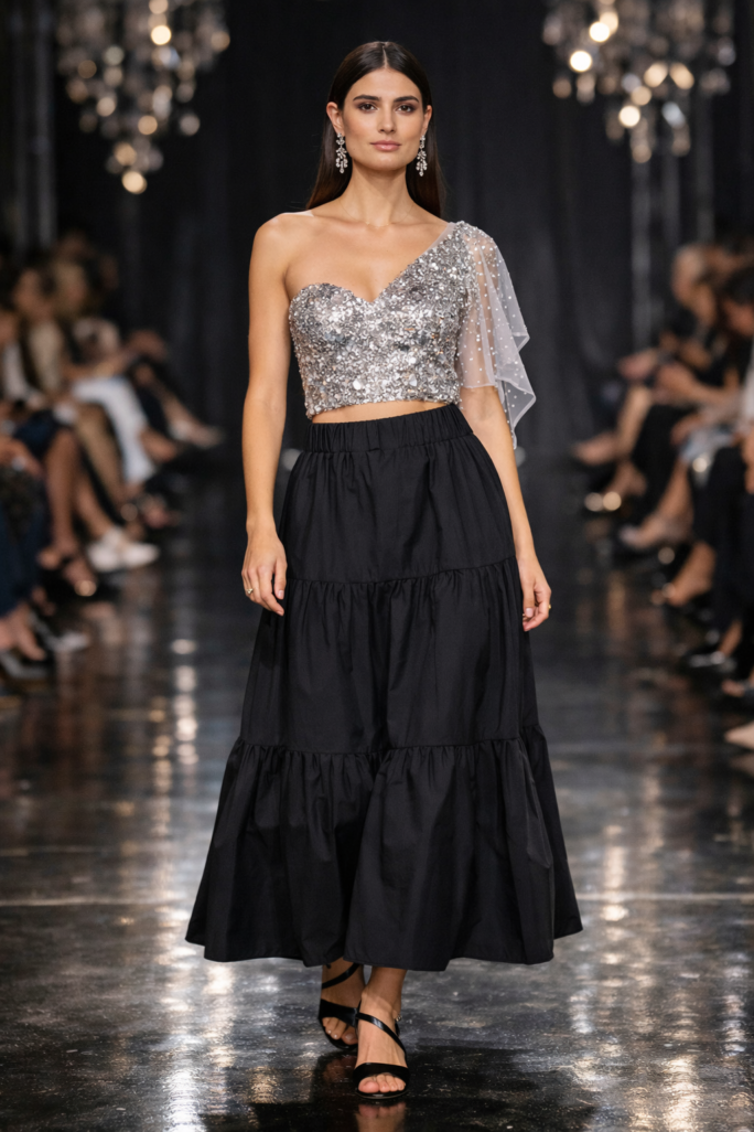 Gonna Lunga Nera Donna con Balze – Elegante e Versatile