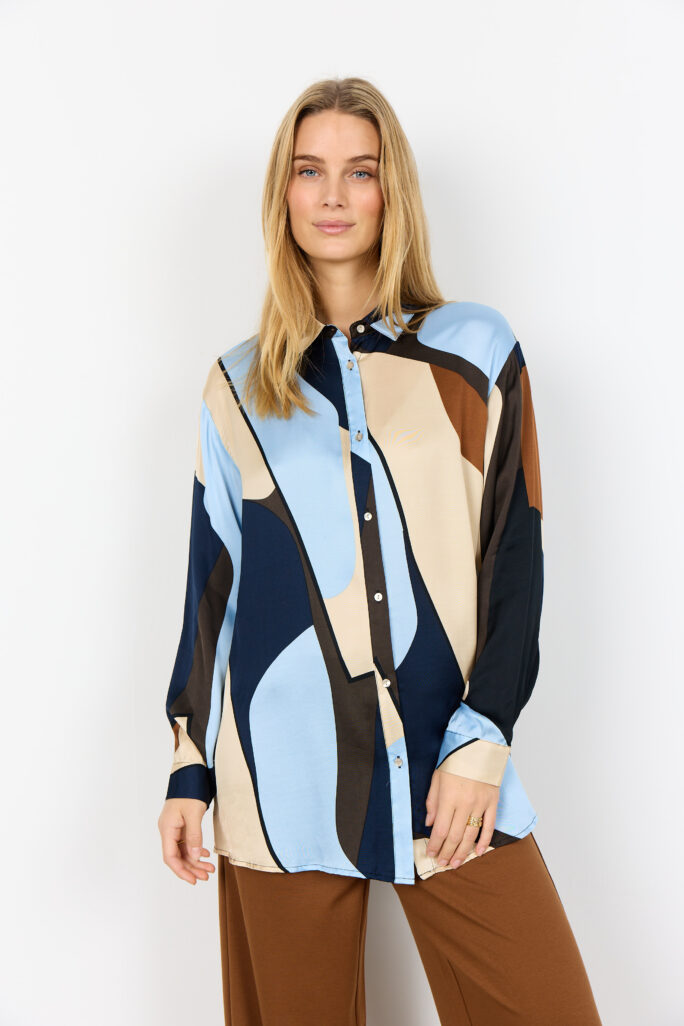 Camicia Donna SC-BELL 2 Fantasia Astratta – Camicia Lunga Elegante in Viscosa Soya Concept
