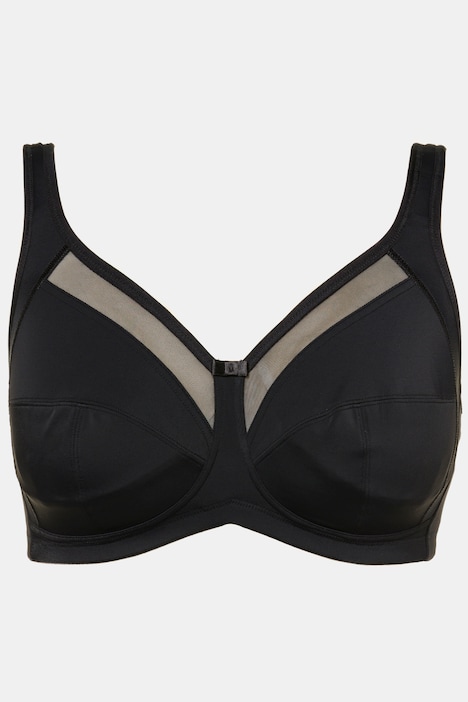 Reggiseno contenitivo Ulla Popken nero con bordo mesh vista frontale