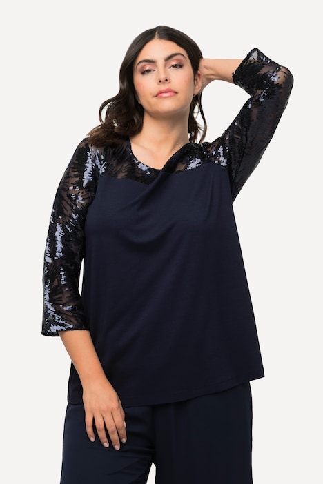 Maglia blu notte con paillettes Ulla Popken curvy taglia 48-50