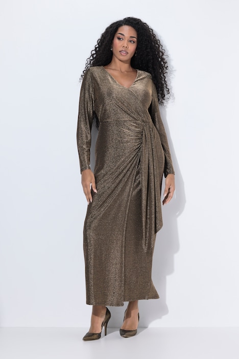Abito lungo elegante glitter oro Ulla Popken curvy taglia 48-50 - immagine 2