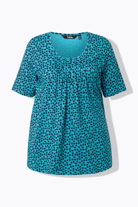 T-shirt Ulla Popken aqua intenso con pieghe sul davanti vista frontale