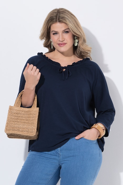 T-shirt con scollo Carmen e maniche 3/4 in cotone biologico Ulla Popken 848301130