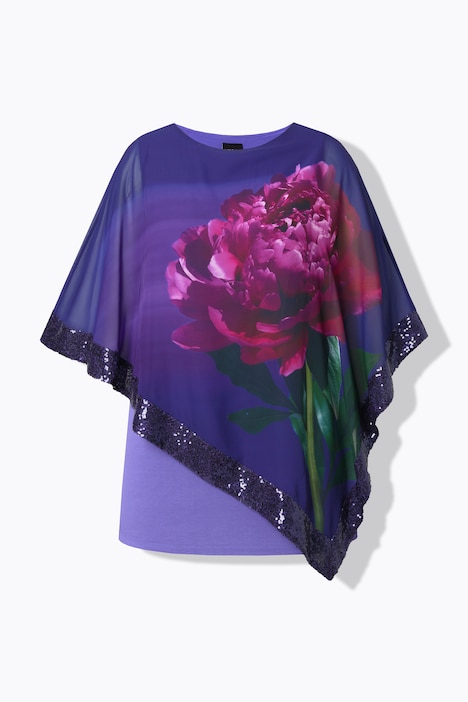 Blusa Ulla Popken lilla in chiffon floreale vista frontale