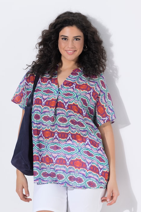Blusa fantasia Ulla Popken con piega decorativa e collo alto