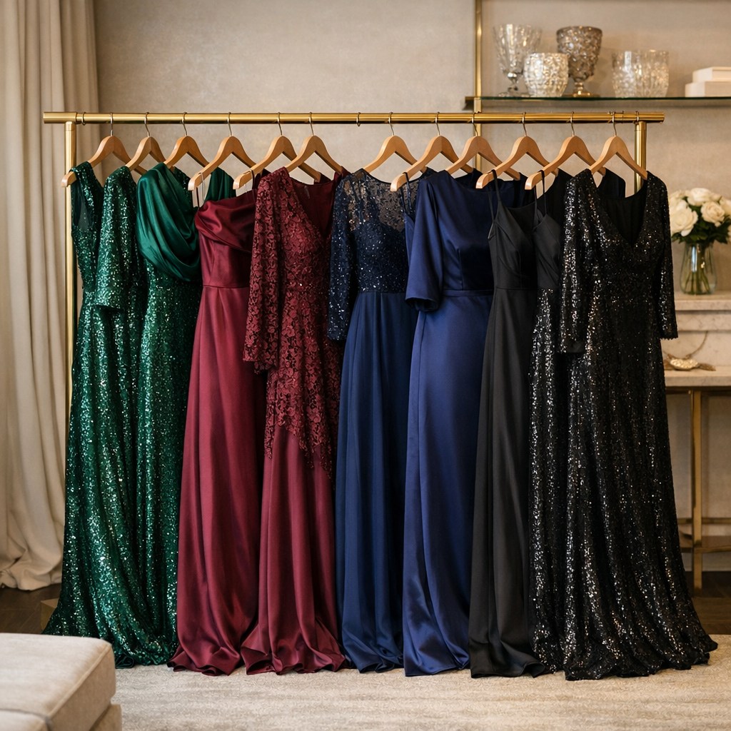 Abiti da cerimonia invernali in colori eleganti come bordeaux verde e blu