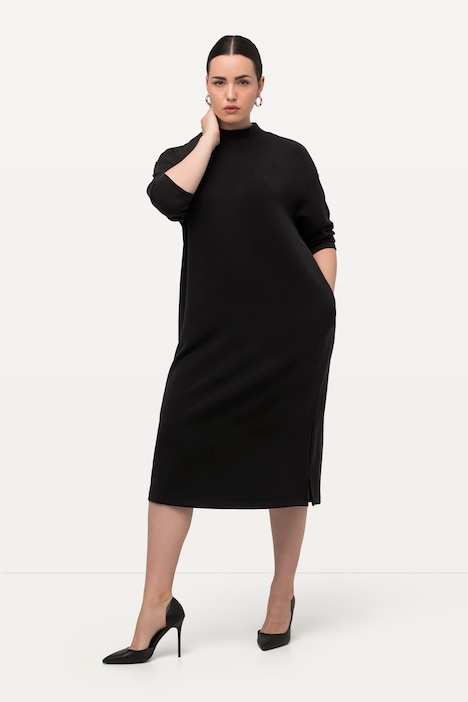 Abito nero in felpa modal con collo alto Ulla Popken curvy taglia 48-50 vista frontale