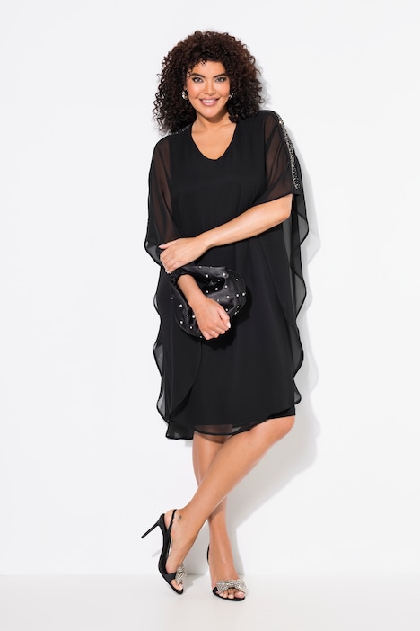 Abito nero in chiffon doppiato Ulla Popken curvy taglia 48-50