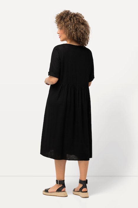 Abito al ginocchio in misto viscosa e lino con cucitura arricciata trasversale