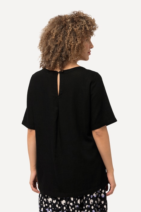 Retro della blusa nera in lino e viscosa Ulla Popken curvy taglia 48-50